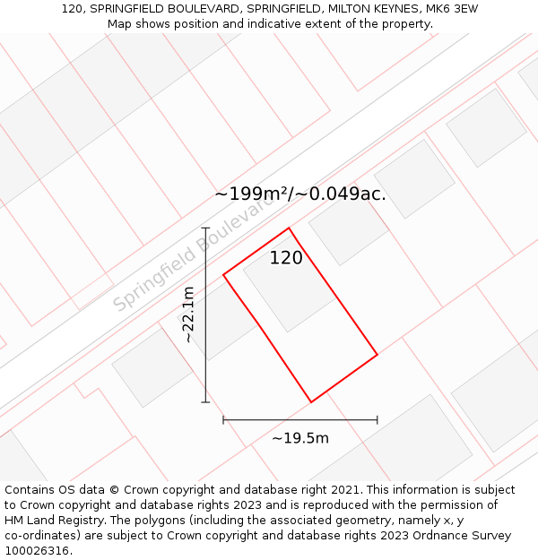 120, SPRINGFIELD BOULEVARD, SPRINGFIELD, MILTON KEYNES, MK6 3EW: Plot and title map