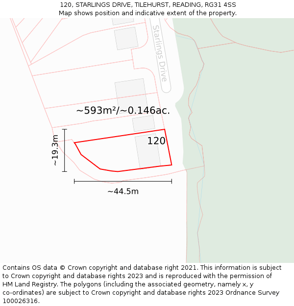 120, STARLINGS DRIVE, TILEHURST, READING, RG31 4SS: Plot and title map