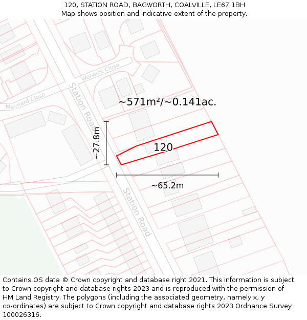 120, STATION ROAD, BAGWORTH, COALVILLE, LE67 1BH: Plot and title map
