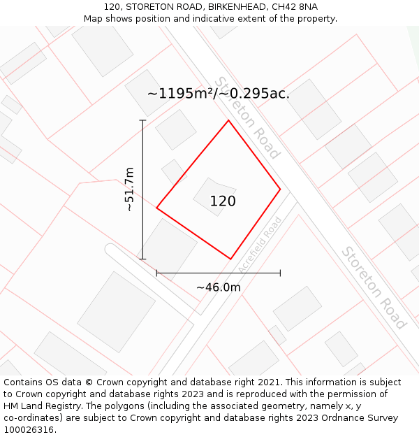 120, STORETON ROAD, BIRKENHEAD, CH42 8NA: Plot and title map