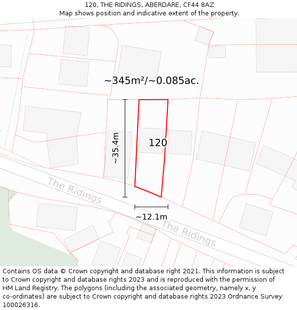 120, THE RIDINGS, ABERDARE, CF44 8AZ: Plot and title map