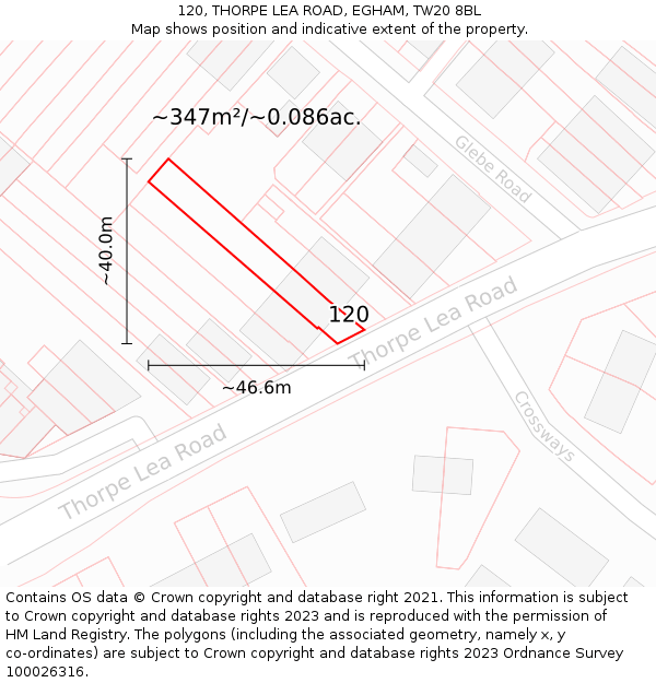 120, THORPE LEA ROAD, EGHAM, TW20 8BL: Plot and title map