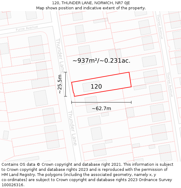 120, THUNDER LANE, NORWICH, NR7 0JE: Plot and title map