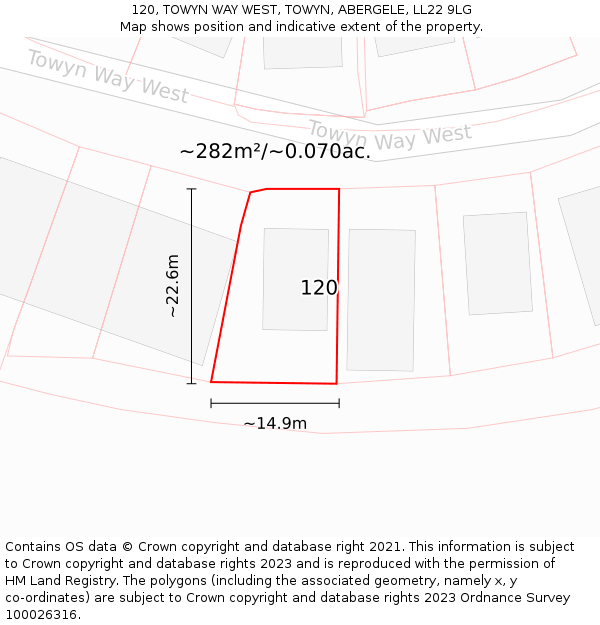 120, TOWYN WAY WEST, TOWYN, ABERGELE, LL22 9LG: Plot and title map