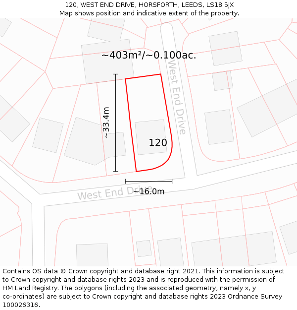 120, WEST END DRIVE, HORSFORTH, LEEDS, LS18 5JX: Plot and title map