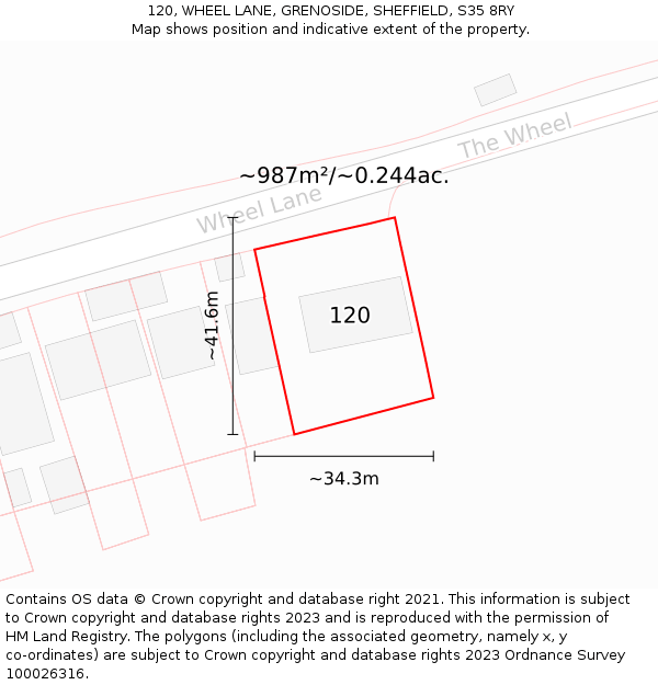 120, WHEEL LANE, GRENOSIDE, SHEFFIELD, S35 8RY: Plot and title map