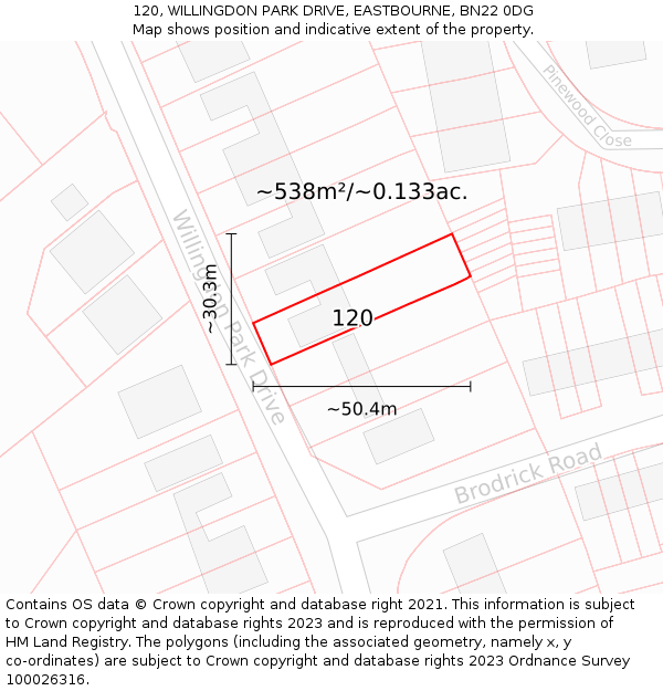 120, WILLINGDON PARK DRIVE, EASTBOURNE, BN22 0DG: Plot and title map