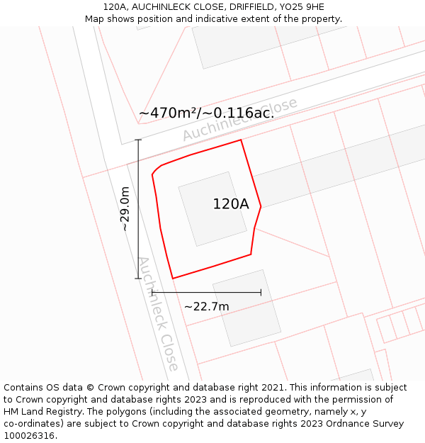 120A, AUCHINLECK CLOSE, DRIFFIELD, YO25 9HE: Plot and title map