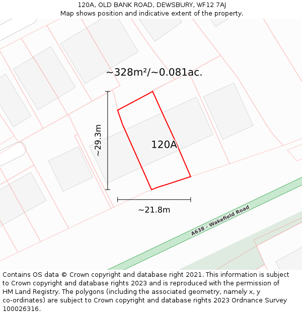 120A, OLD BANK ROAD, DEWSBURY, WF12 7AJ: Plot and title map