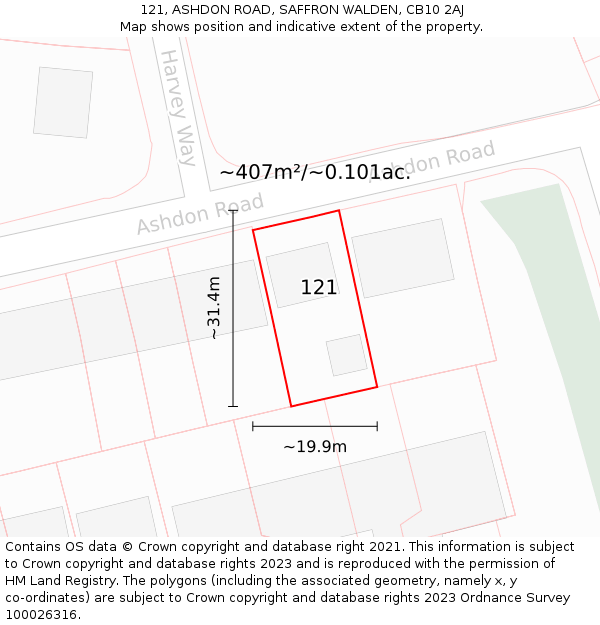 121, ASHDON ROAD, SAFFRON WALDEN, CB10 2AJ: Plot and title map