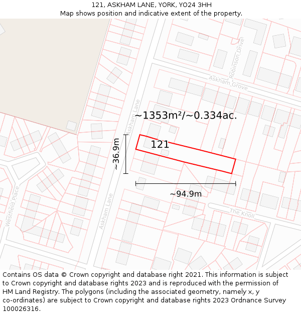 121, ASKHAM LANE, YORK, YO24 3HH: Plot and title map