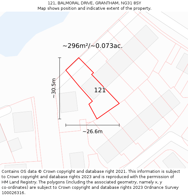 121, BALMORAL DRIVE, GRANTHAM, NG31 8SY: Plot and title map