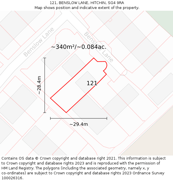 121, BENSLOW LANE, HITCHIN, SG4 9RA: Plot and title map