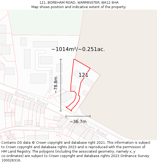 121, BOREHAM ROAD, WARMINSTER, BA12 9HA: Plot and title map