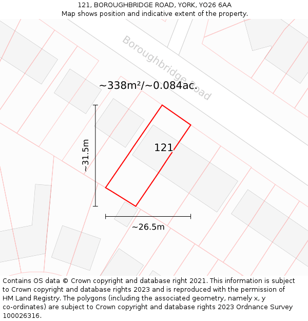 121, BOROUGHBRIDGE ROAD, YORK, YO26 6AA: Plot and title map