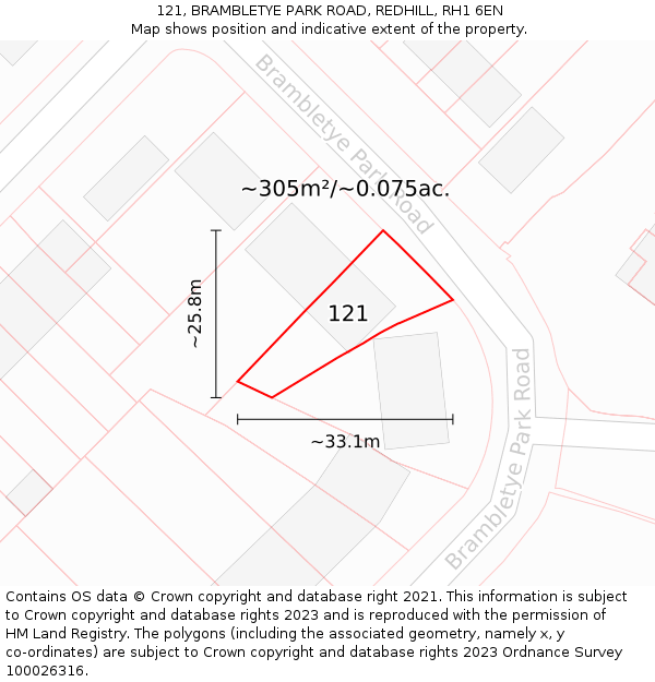121, BRAMBLETYE PARK ROAD, REDHILL, RH1 6EN: Plot and title map