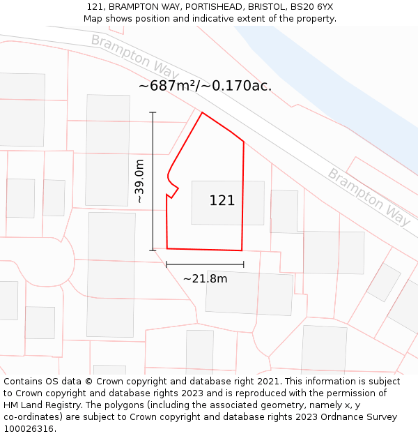 121, BRAMPTON WAY, PORTISHEAD, BRISTOL, BS20 6YX: Plot and title map