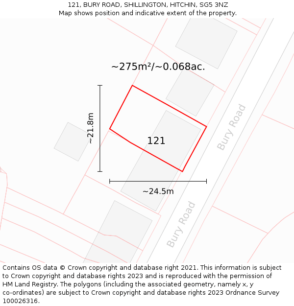 121, BURY ROAD, SHILLINGTON, HITCHIN, SG5 3NZ: Plot and title map