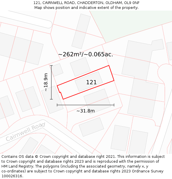 121, CAIRNWELL ROAD, CHADDERTON, OLDHAM, OL9 0NF: Plot and title map