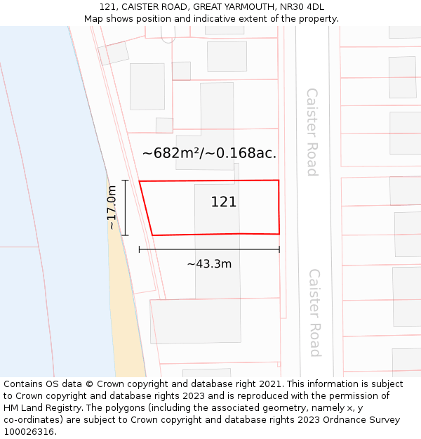 121, CAISTER ROAD, GREAT YARMOUTH, NR30 4DL: Plot and title map