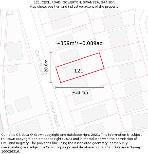 121, CECIL ROAD, GOWERTON, SWANSEA, SA4 3DN: Plot and title map