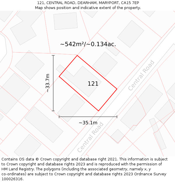 121, CENTRAL ROAD, DEARHAM, MARYPORT, CA15 7EP: Plot and title map