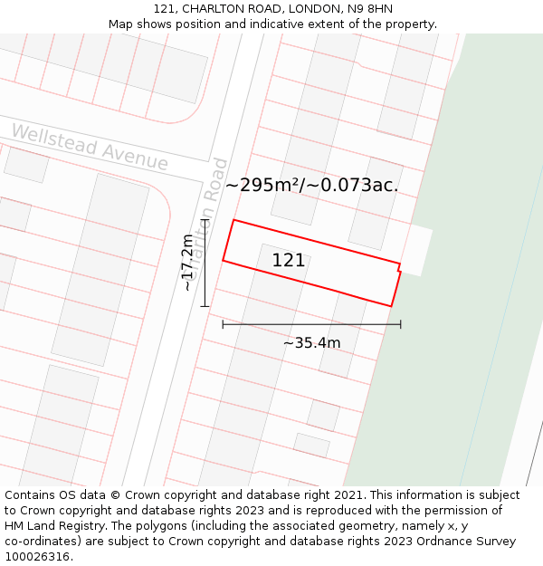 121, CHARLTON ROAD, LONDON, N9 8HN: Plot and title map
