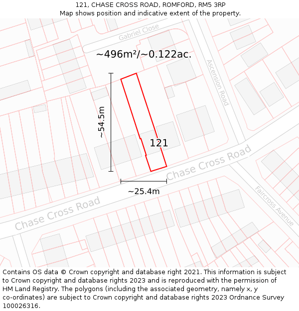 121, CHASE CROSS ROAD, ROMFORD, RM5 3RP: Plot and title map