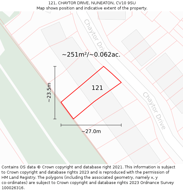 121, CHAYTOR DRIVE, NUNEATON, CV10 9SU: Plot and title map