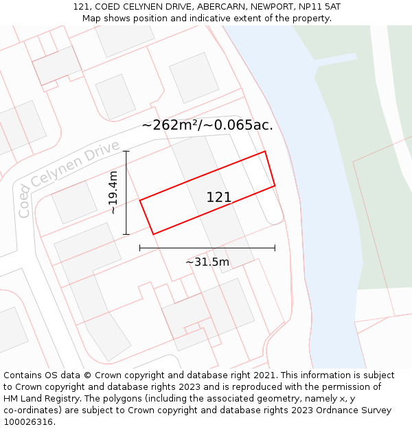 121, COED CELYNEN DRIVE, ABERCARN, NEWPORT, NP11 5AT: Plot and title map