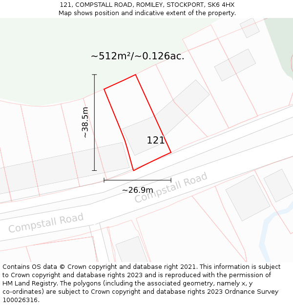 121, COMPSTALL ROAD, ROMILEY, STOCKPORT, SK6 4HX: Plot and title map