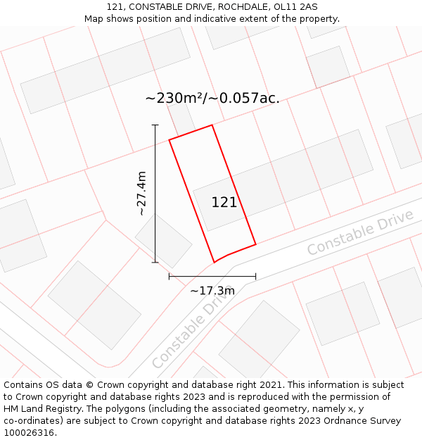 121, CONSTABLE DRIVE, ROCHDALE, OL11 2AS: Plot and title map
