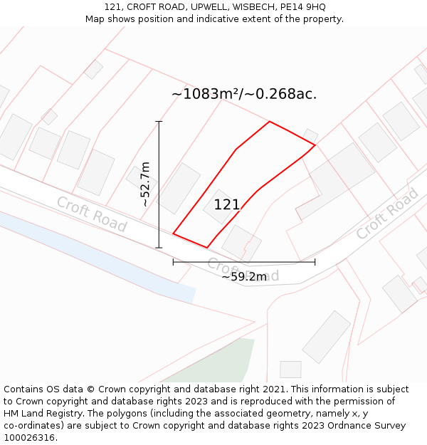 121, CROFT ROAD, UPWELL, WISBECH, PE14 9HQ: Plot and title map