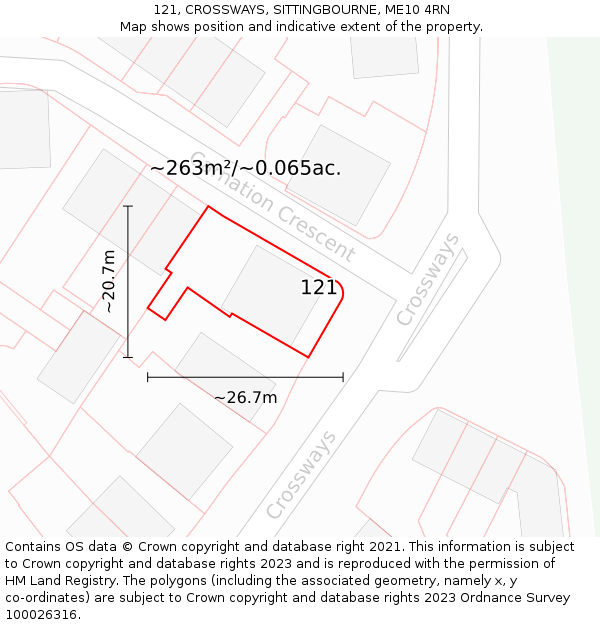 121, CROSSWAYS, SITTINGBOURNE, ME10 4RN: Plot and title map
