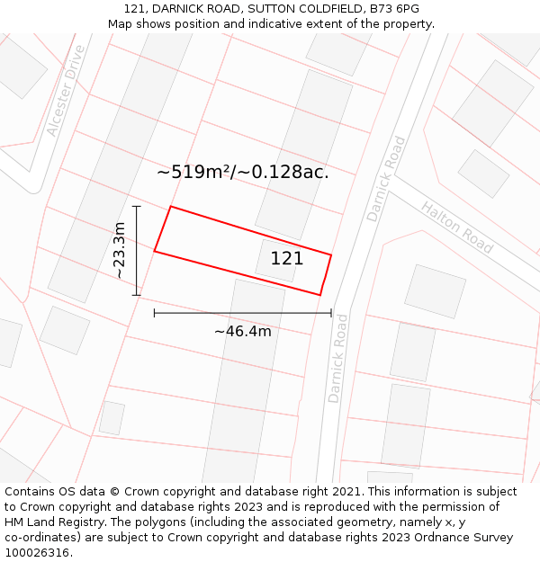 121, DARNICK ROAD, SUTTON COLDFIELD, B73 6PG: Plot and title map
