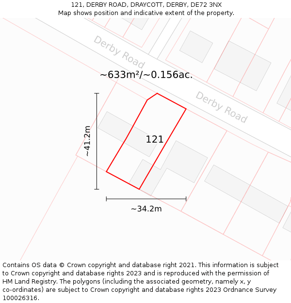 121, DERBY ROAD, DRAYCOTT, DERBY, DE72 3NX: Plot and title map