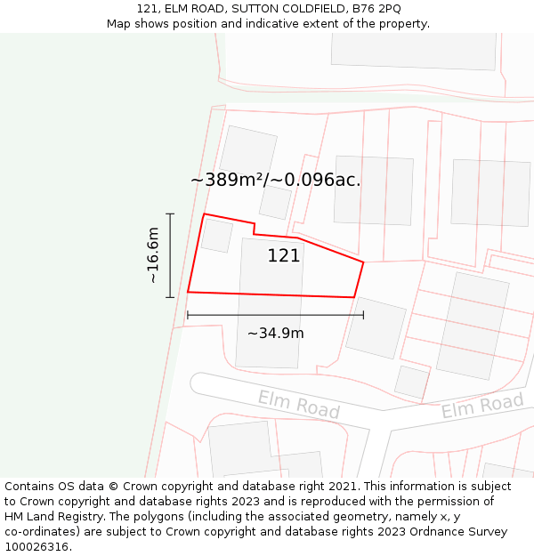 121, ELM ROAD, SUTTON COLDFIELD, B76 2PQ: Plot and title map