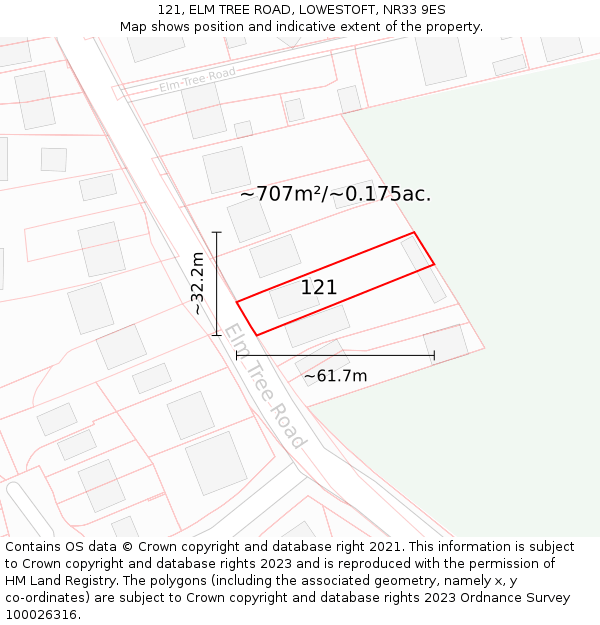 121, ELM TREE ROAD, LOWESTOFT, NR33 9ES: Plot and title map