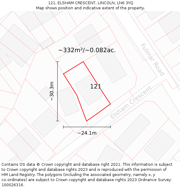 121, ELSHAM CRESCENT, LINCOLN, LN6 3YQ: Plot and title map
