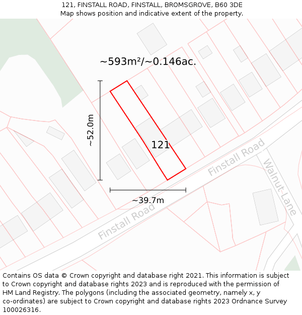121, FINSTALL ROAD, FINSTALL, BROMSGROVE, B60 3DE: Plot and title map