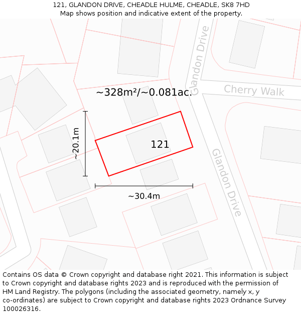 121, GLANDON DRIVE, CHEADLE HULME, CHEADLE, SK8 7HD: Plot and title map