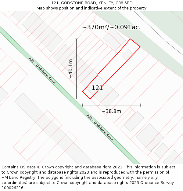 121, GODSTONE ROAD, KENLEY, CR8 5BD: Plot and title map