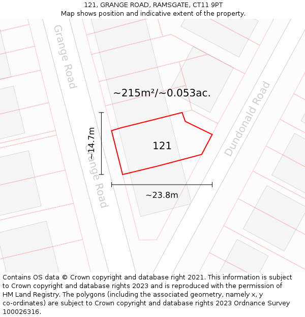 121, GRANGE ROAD, RAMSGATE, CT11 9PT: Plot and title map