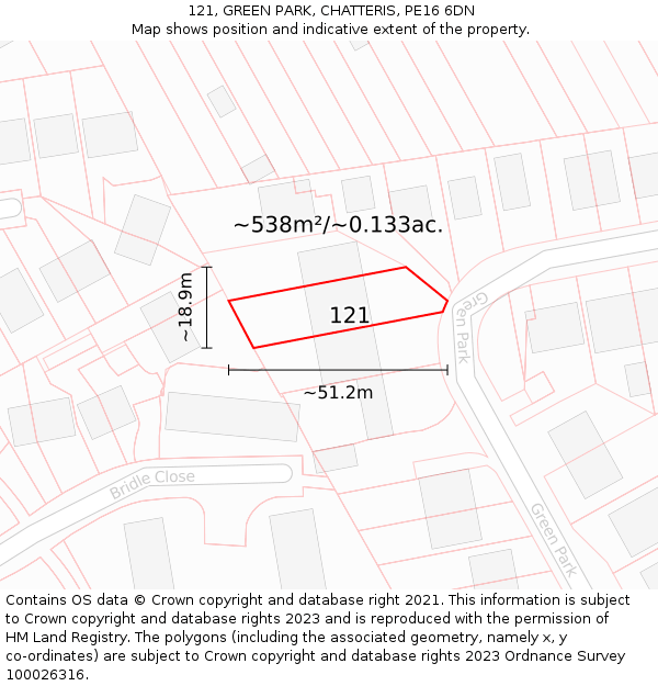 121, GREEN PARK, CHATTERIS, PE16 6DN: Plot and title map