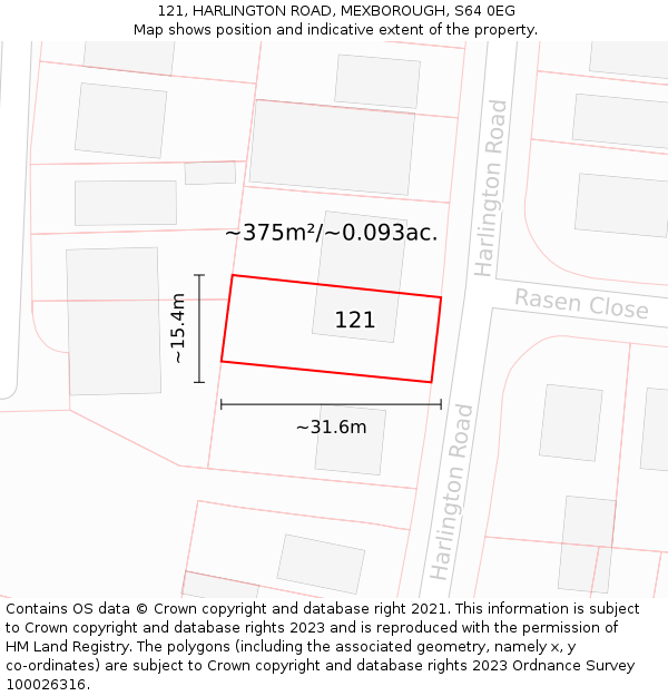 121, HARLINGTON ROAD, MEXBOROUGH, S64 0EG: Plot and title map