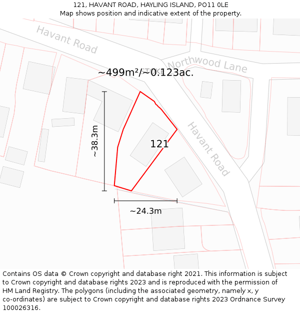 121, HAVANT ROAD, HAYLING ISLAND, PO11 0LE: Plot and title map