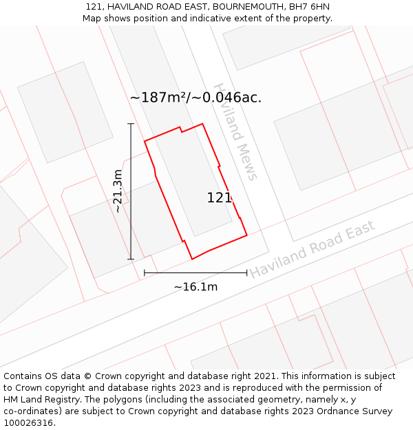 121, HAVILAND ROAD EAST, BOURNEMOUTH, BH7 6HN: Plot and title map