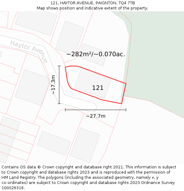121, HAYTOR AVENUE, PAIGNTON, TQ4 7TB: Plot and title map