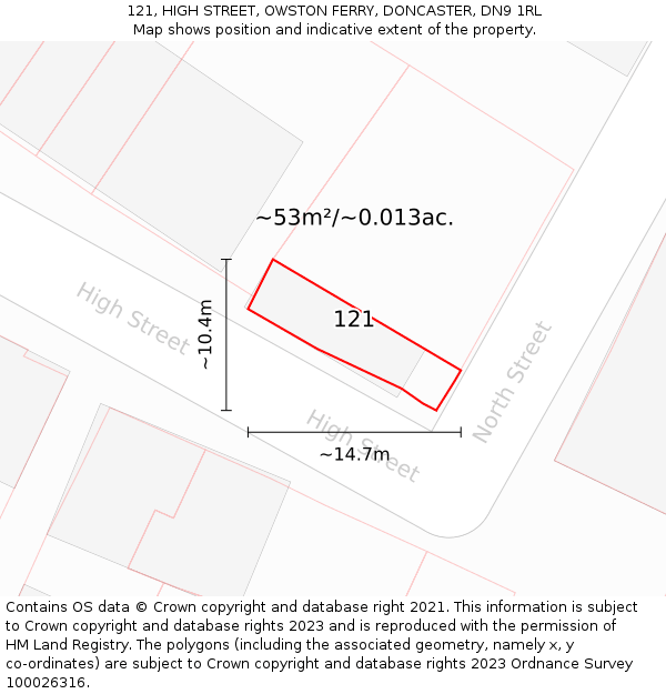 121, HIGH STREET, OWSTON FERRY, DONCASTER, DN9 1RL: Plot and title map
