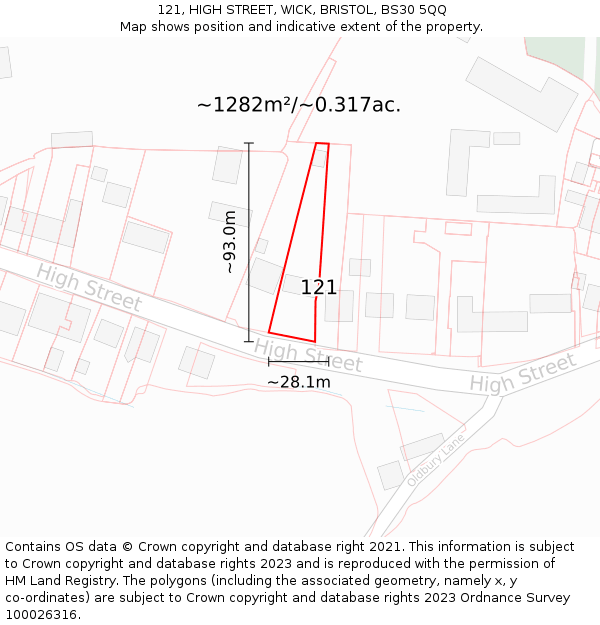 121, HIGH STREET, WICK, BRISTOL, BS30 5QQ: Plot and title map